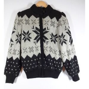 VTG Junior Con Cardigan Jacket Women M Black Nordic Snowflake Ski Holiday Cozy